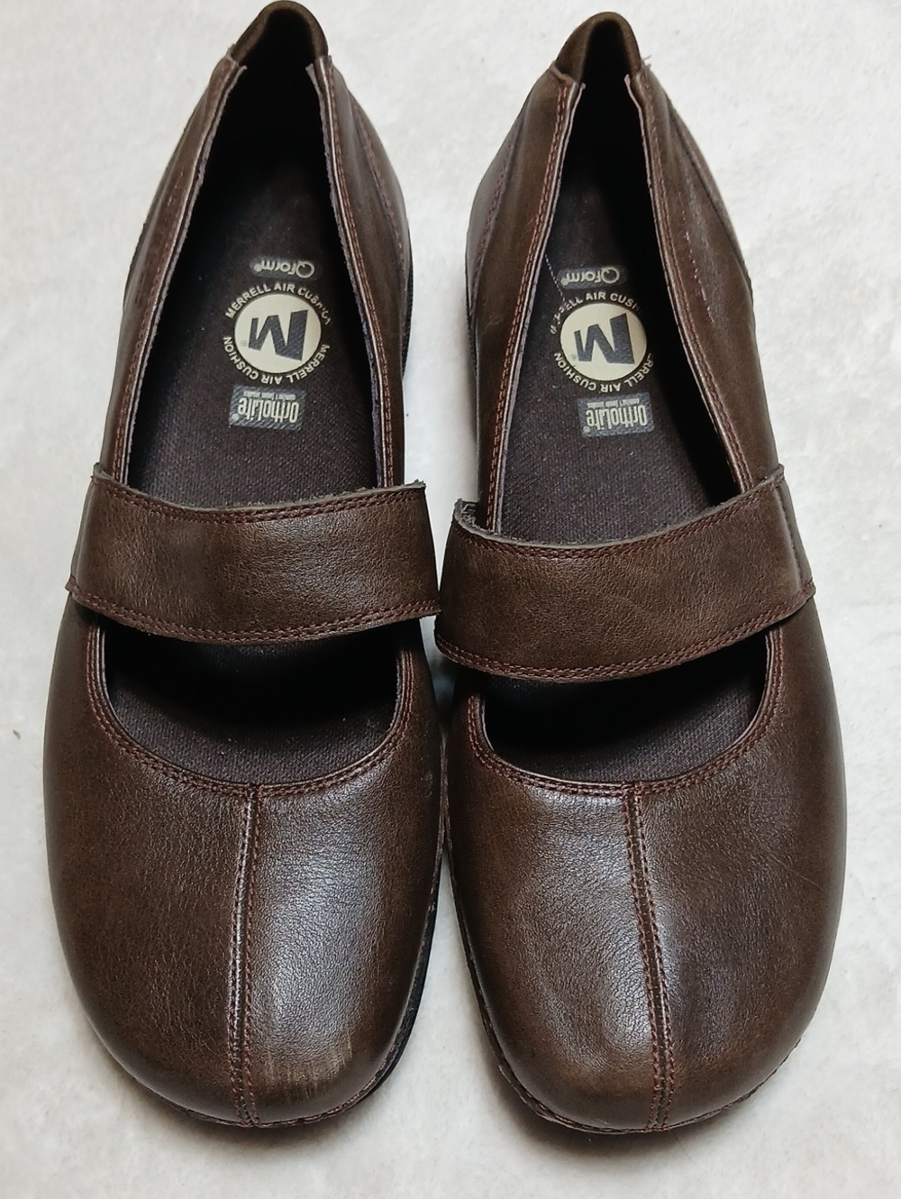 Merrell Brown Leather-Look Mary Jane Strap Flats Size 8.5